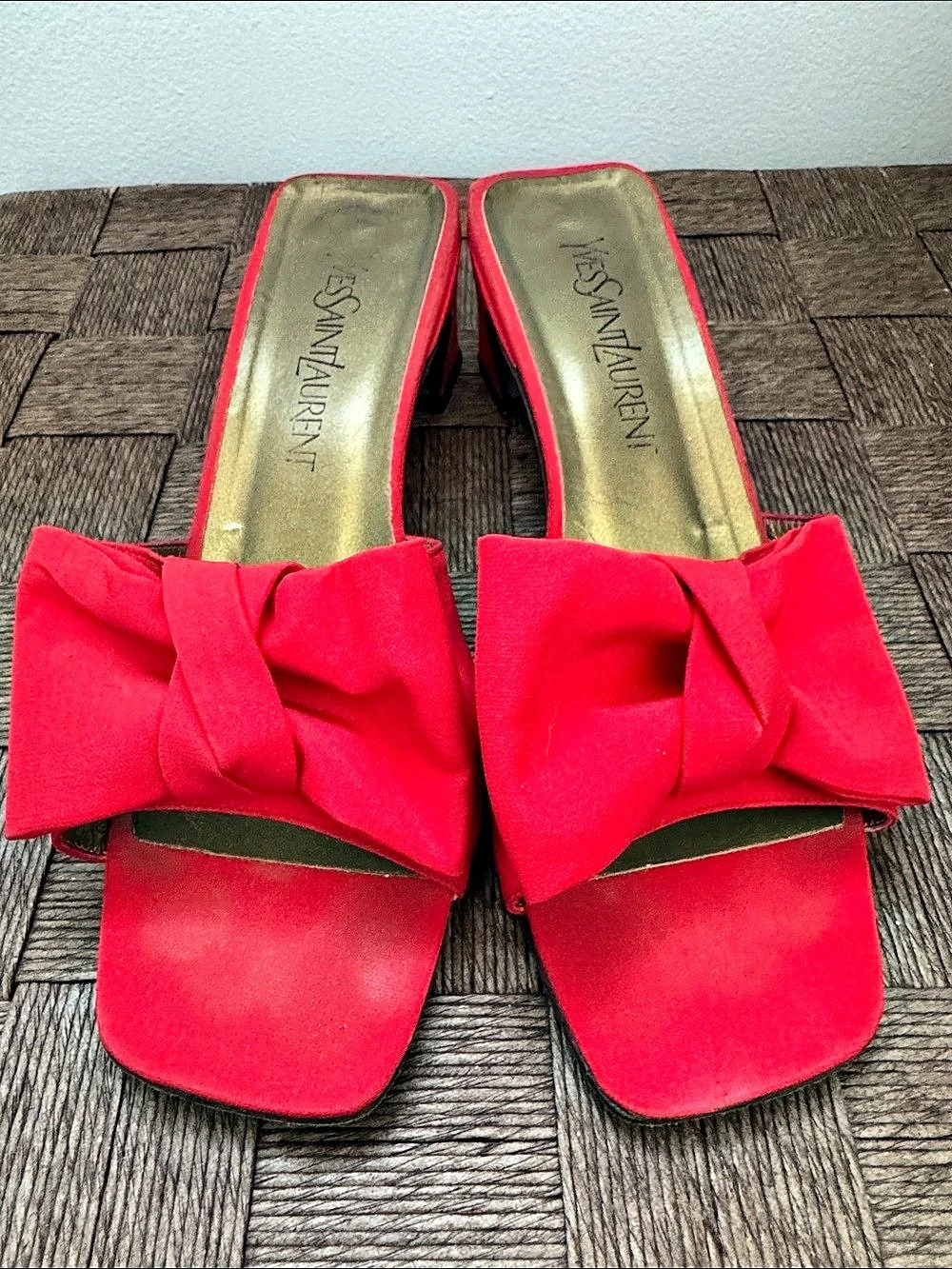 Vintage Yves Saint Laurent Red Bow Mule Heels